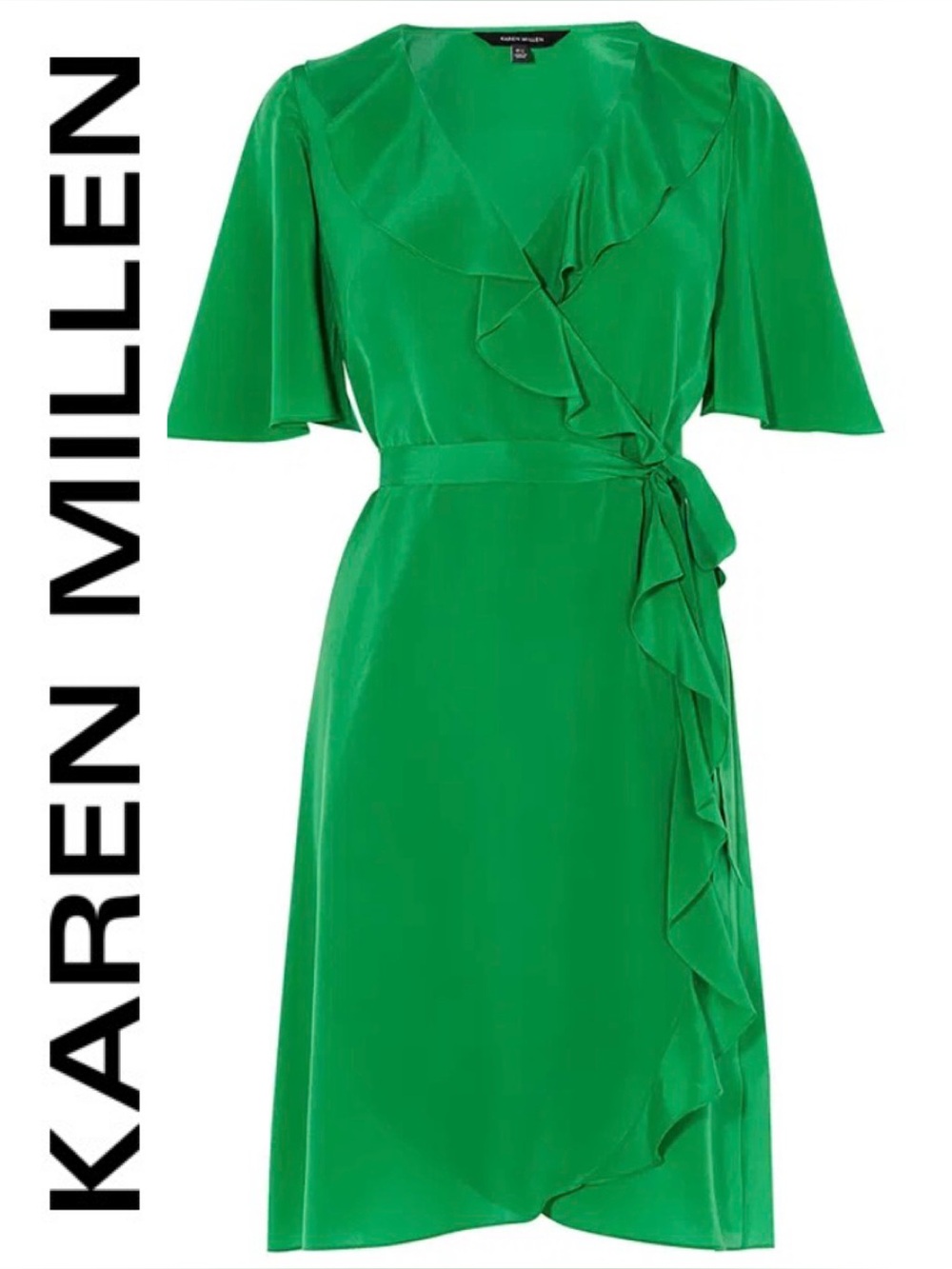 KAREN MILLEN š Ruffled Wrap Silk Dress